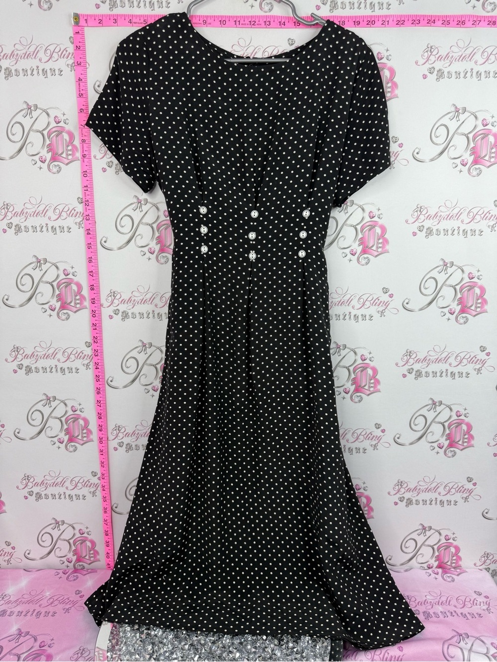 Coldwater Creek dress vintage buttons Black Polka Dot Maxi Dress